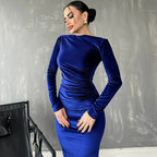 Velvet Long Sleeve Midi Dress - Elegant Party Clothes For