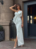 Elegant Large Bow Tie Sling High Slit Off Party Dress