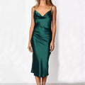 Elegant Satin Long Dresses Green Party Evening Backless Summer Dress