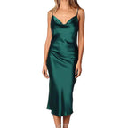 Elegant Satin Long Dresses Green Party Evening Backless Summer Dress