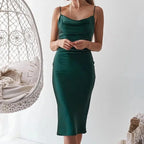 Elegant Satin Long Dresses Green Party Evening Backless Summer Dress