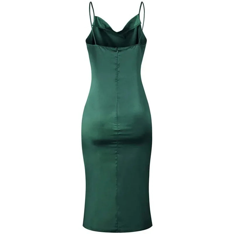 Elegant Satin Long Dresses Green Party Evening Backless Summer Dress