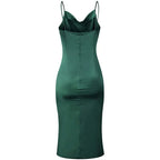 Elegant Satin Long Dresses Green Party Evening Backless Summer Dress