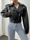 Spring Autumn Casual Lapel Zipper Pu Leather High Street Motorcycle Jacket