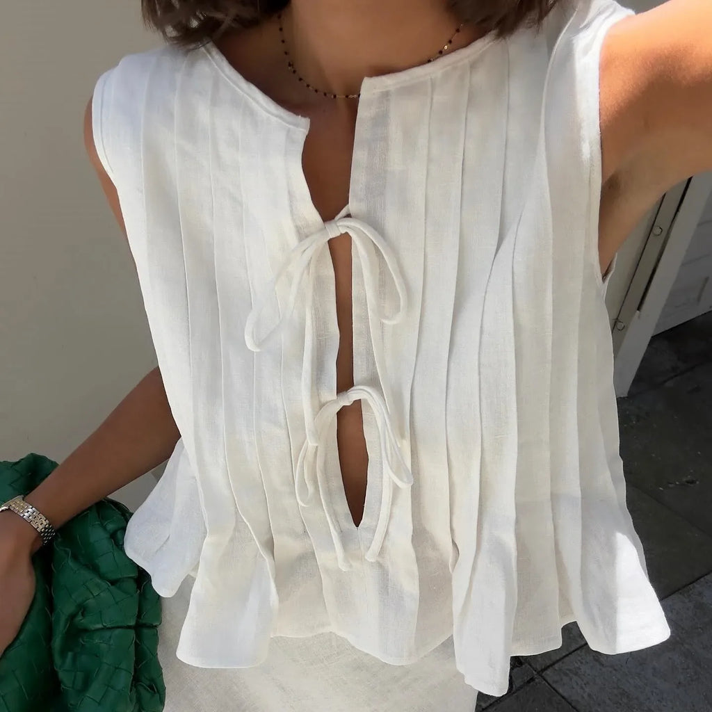 Pleated Cut-Out Ruffle Crop Top