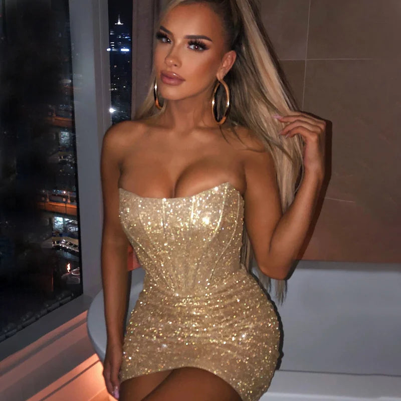 Glamorous Night Club Bodycon Glitter Party Dress