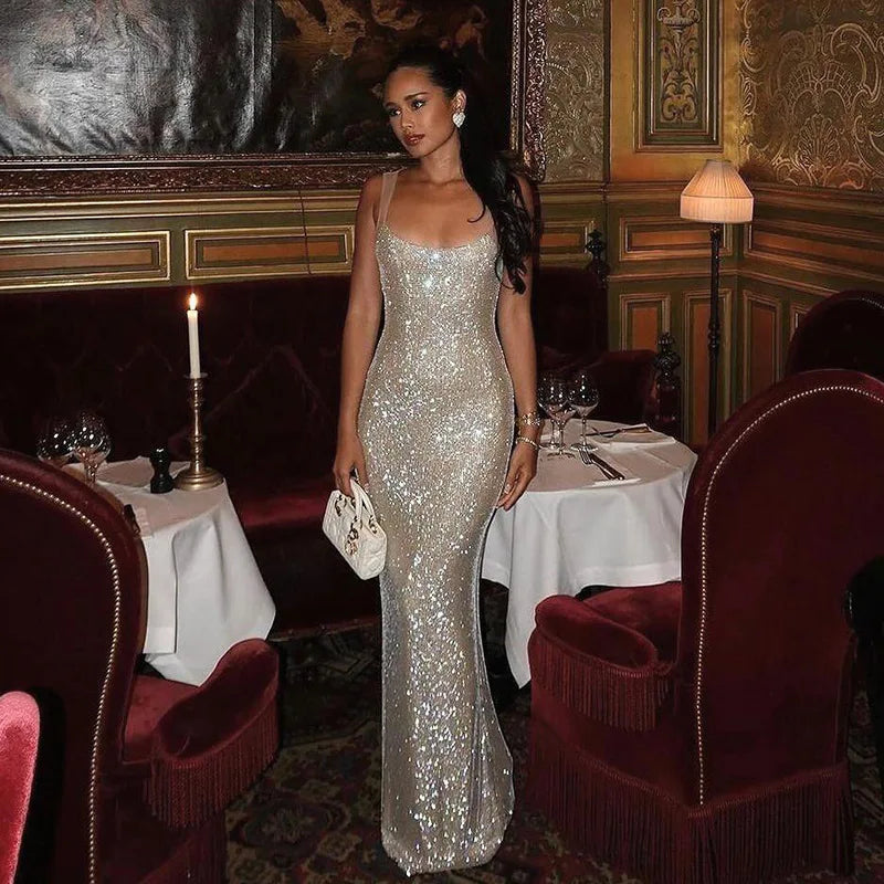 Rhinestone Backless Party Dress