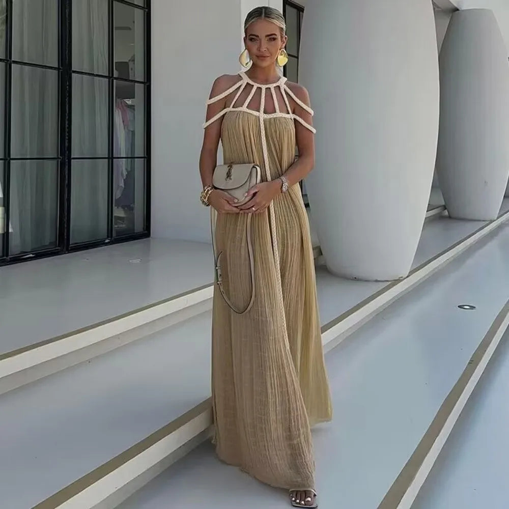 Bohemia Holiday Dress Elegant Solid Casual Loose Long Dresses Summer Party
