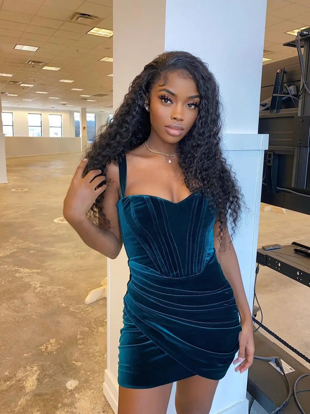 High Quality Summer Velvet Bodycon Dress Green Party Celebrity Evening