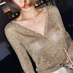 Silk Pearl Button V-Neck Cardigan