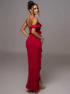 Mozision Elegant Ruffle Maxi Dress Women Spaghetti Strap Flower Party