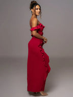 Mozision Elegant Ruffle Maxi Dress Women Spaghetti Strap Flower Party