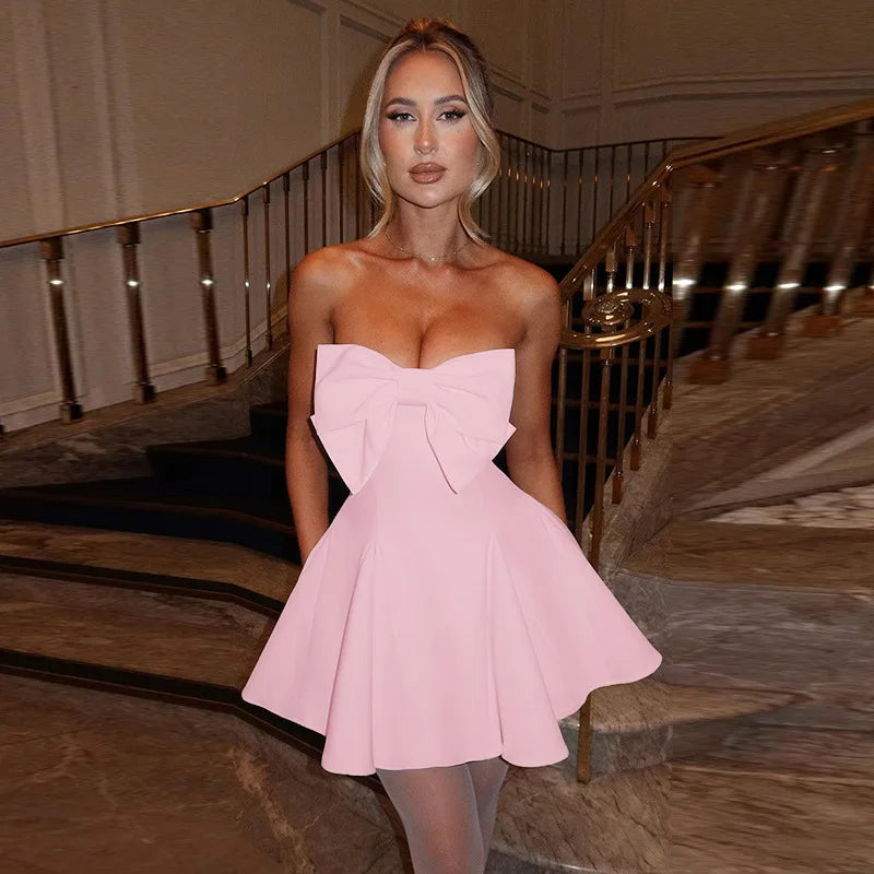 Bow Backless Strapless Party Dress