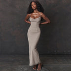 Cami V-Neck Solid Color Bodycon Maxi Dress