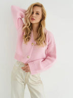 Custom Solid Color V-Neck Loose Knit Cardigan
