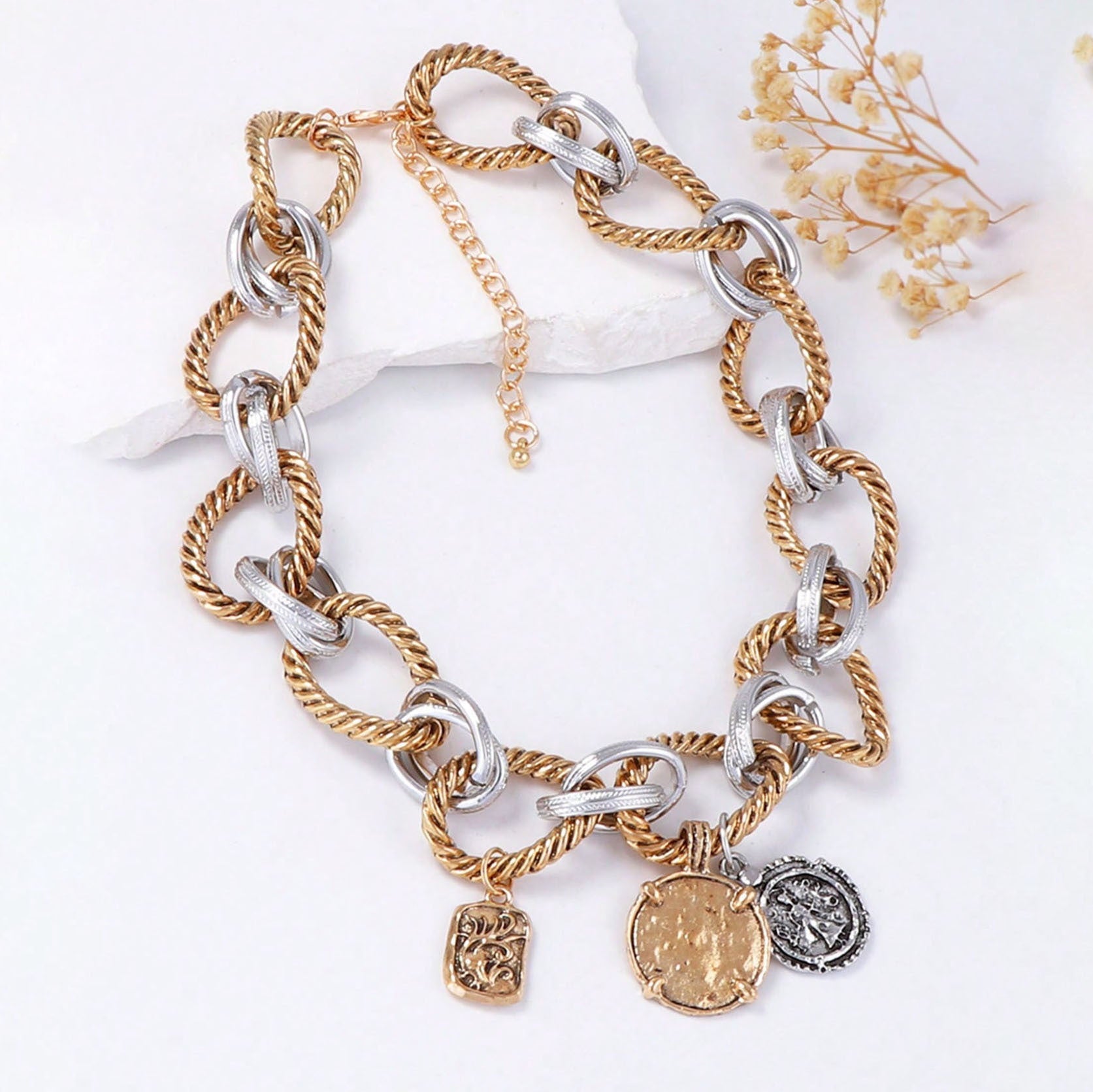 O Ring Interlock Alloy Badge Necklace