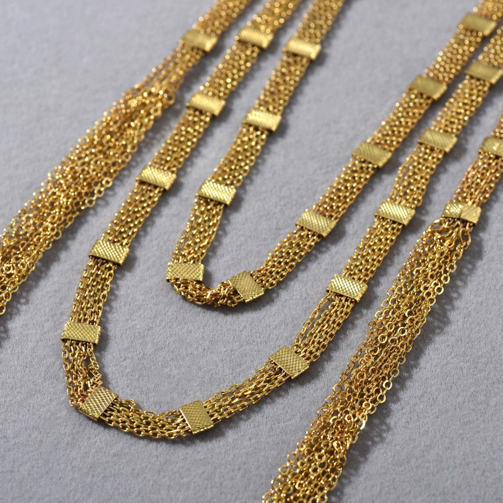 Gold Square Tassel Long Layered Necklace