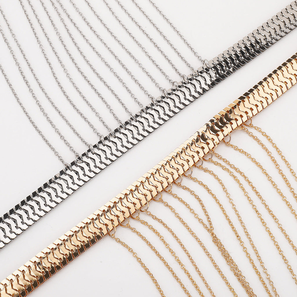 Multi Layer Metal Tassel Halter Body Chain