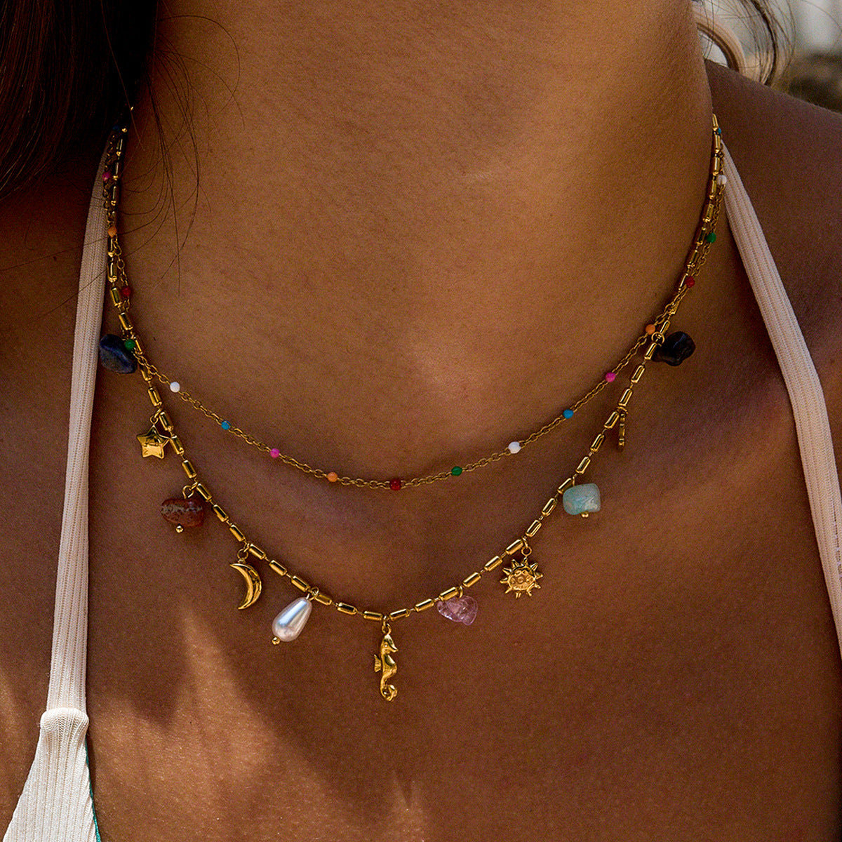 Ocean Style Titanium Steel Double Layer Necklace