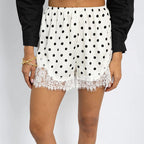 Polka Dot Lace Splice Casual Shorts