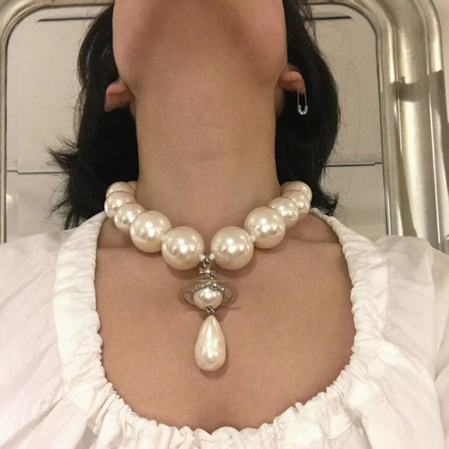 Big Pearl Drop Pendant Vintage Baroque Necklace