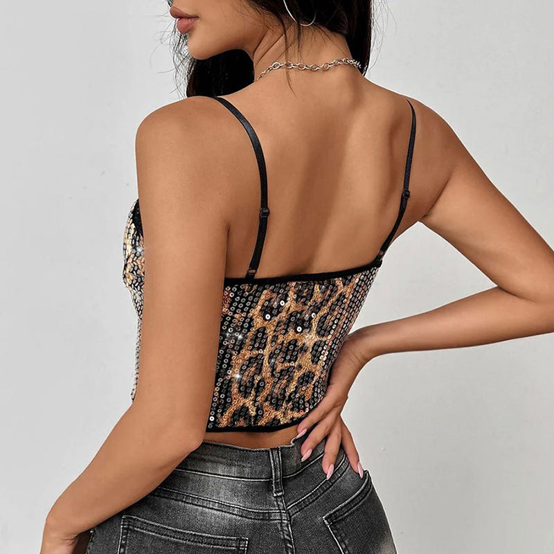 Lace Sequin Leopard Cami Top