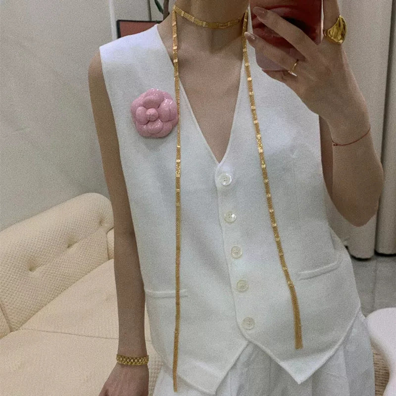 Gold Square Tassel Long Layered Necklace