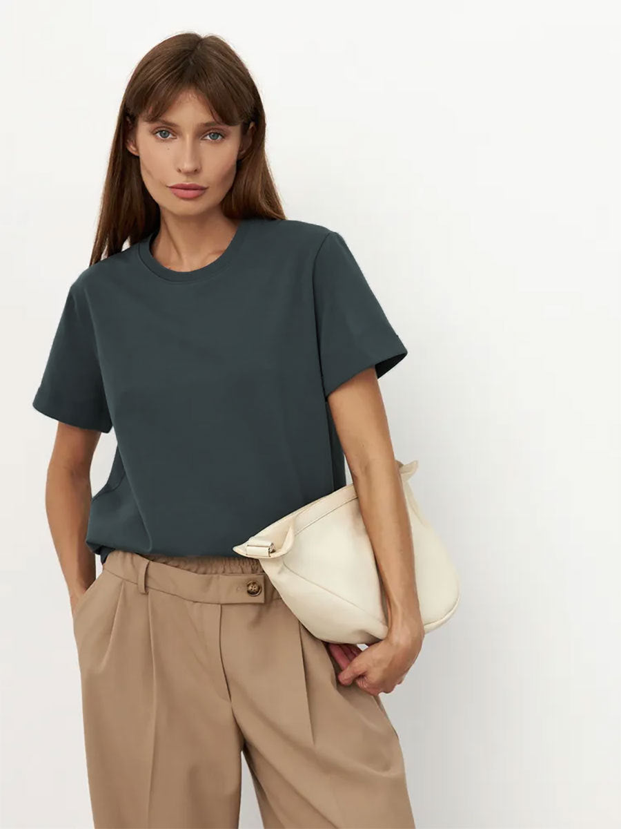 Minimalist Casual Solid Crew Neck T-Shirt
