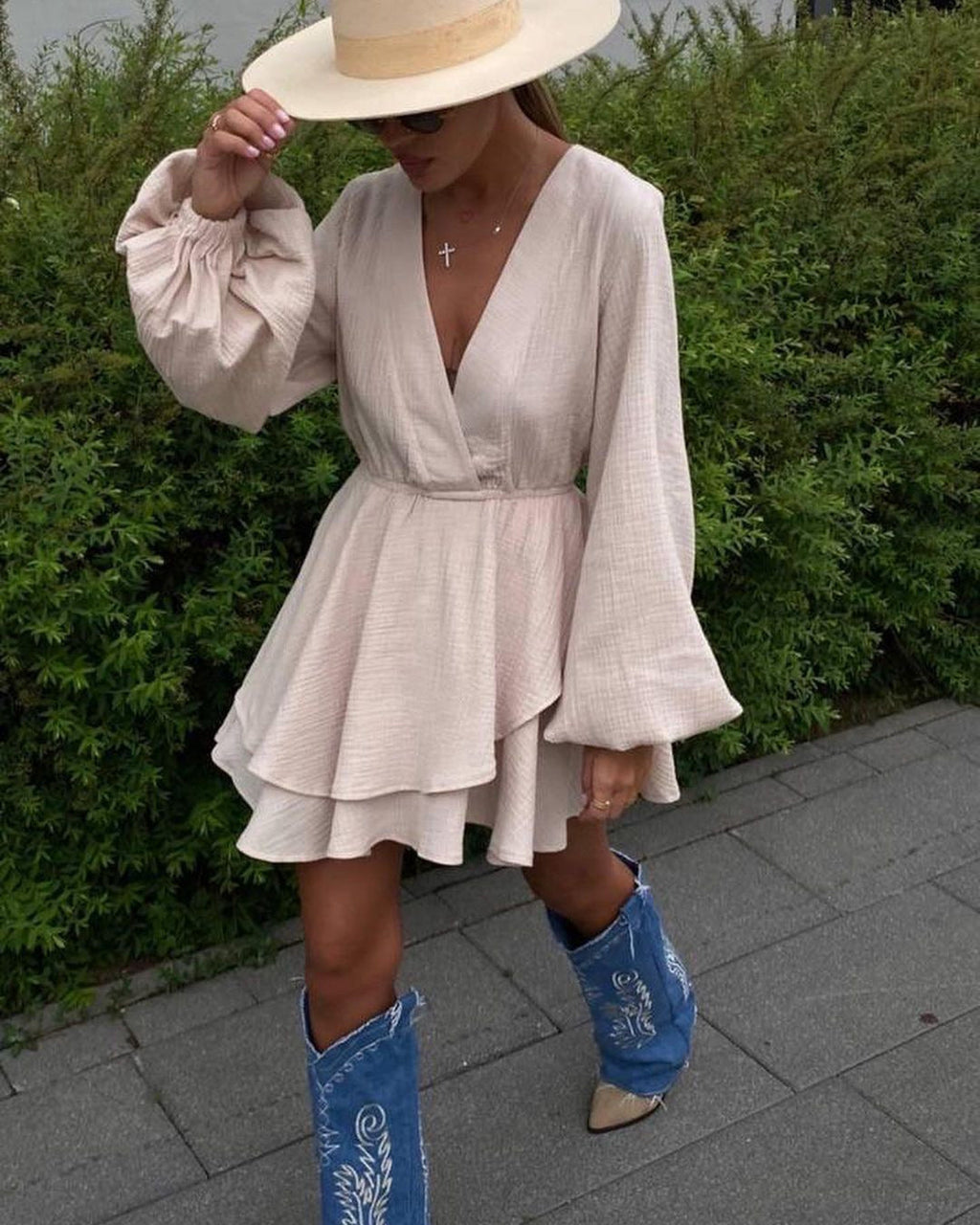 Solid Color Waist Cinching Mini Dress