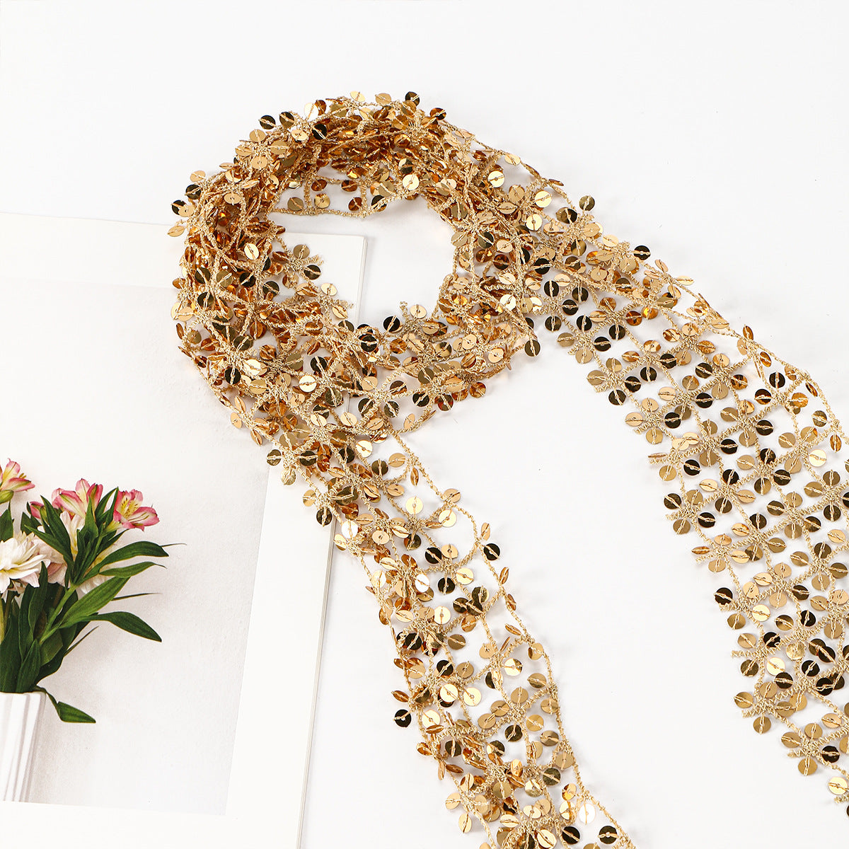 Sequin Scarf Hollow Out All Match Necklace