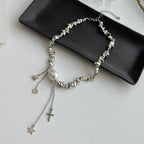 Minimalist Irregular Beaded Star Cross Tassel Necklace