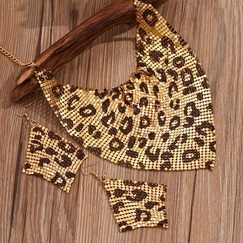 Leopard Print Sequin Triangle Scarf Necklace