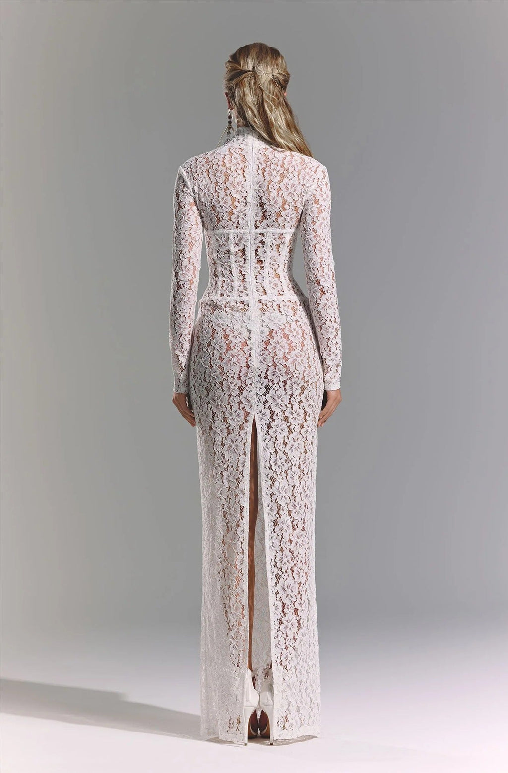 Lace Cutout Sheath Reception Dress