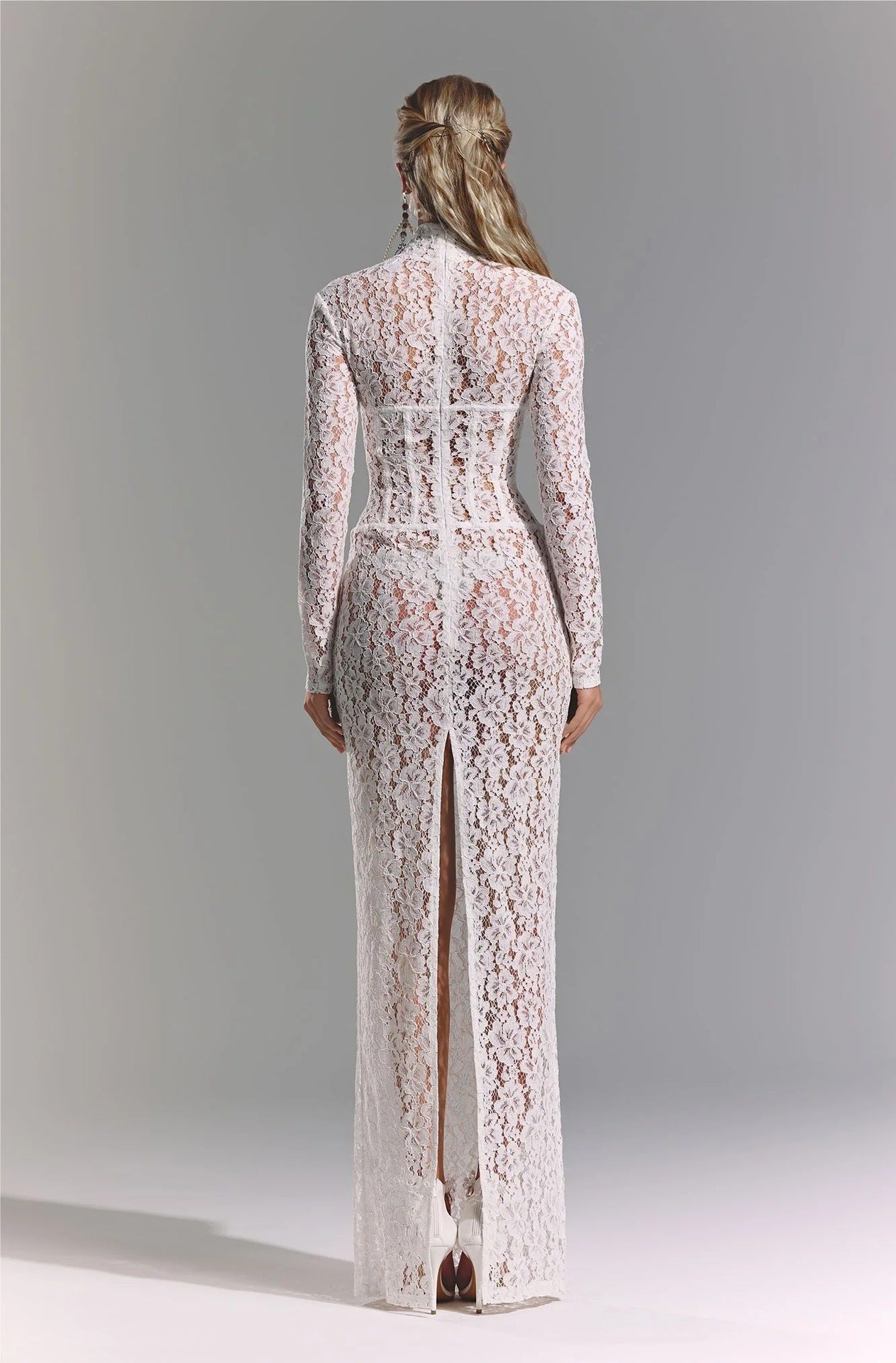 Lace Cutout Sheath Reception Dress