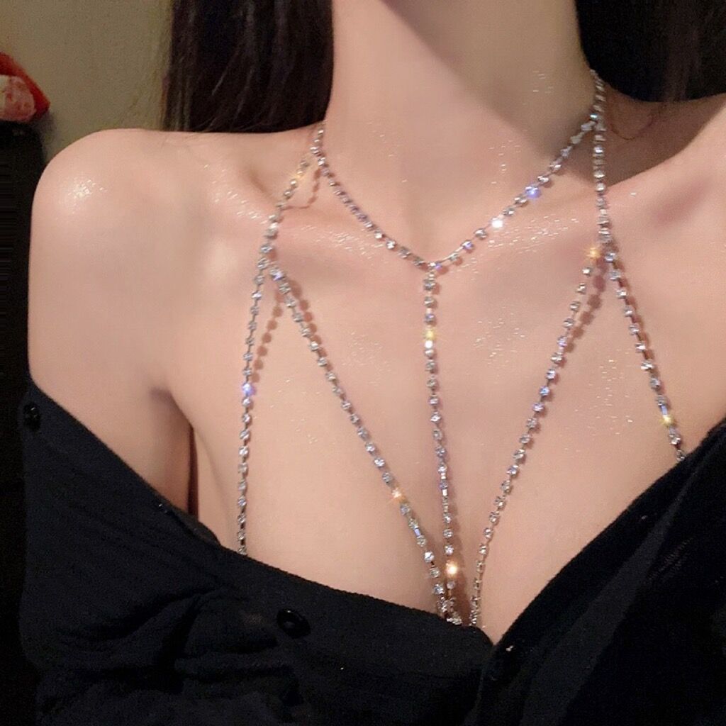 Sparkling Rhinestone Chest Body Chain