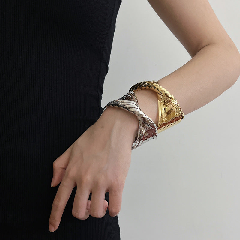 Metal Cross Wrap Irregular Open Bracelet