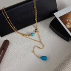 Titanium Blue Turquoise Double Layer Y-Shaped Necklace