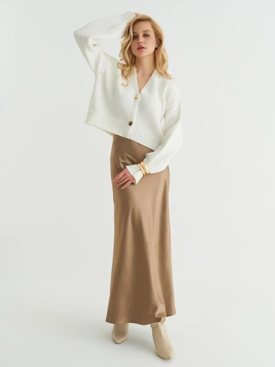Custom Solid Color V-Neck Loose Knit Cardigan