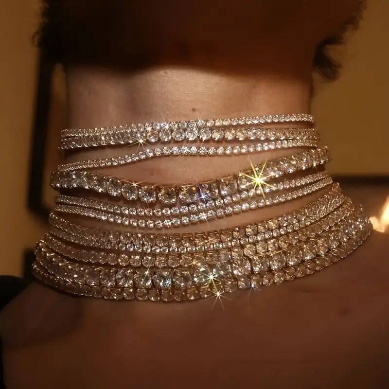 Shiny Multi Row Rhinestone Eco Necklace