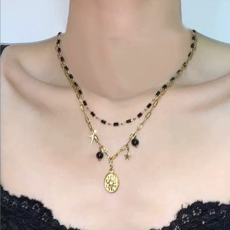 Double Layer Sunflower Cross Snake Necklace
