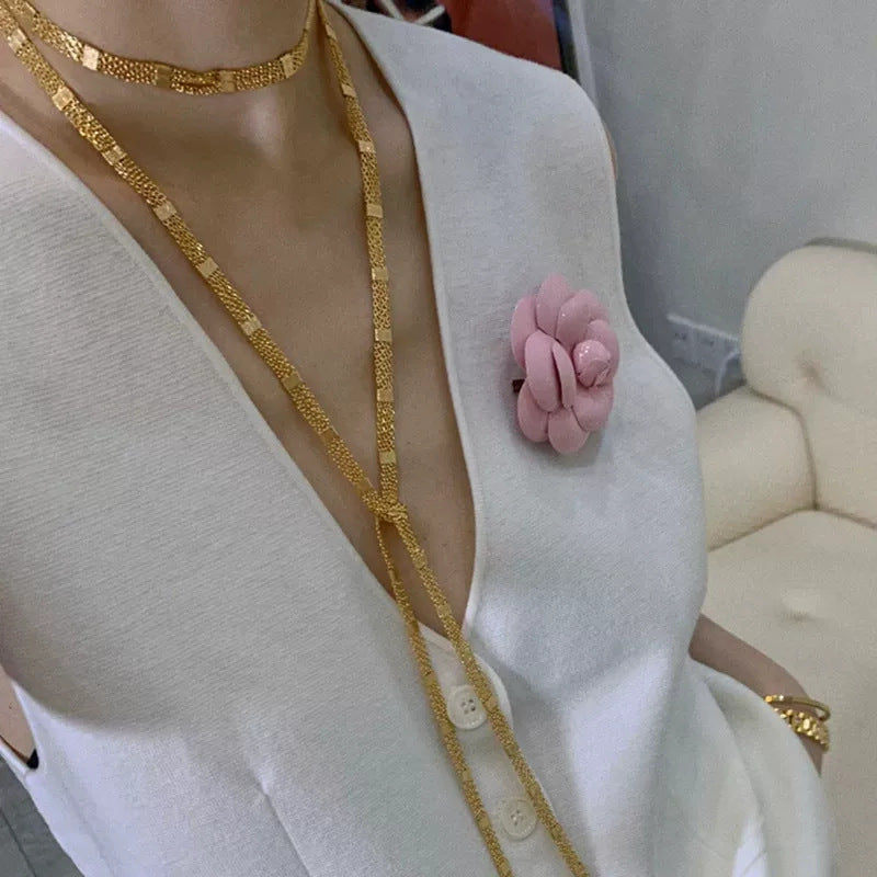 Gold Square Tassel Long Layered Necklace