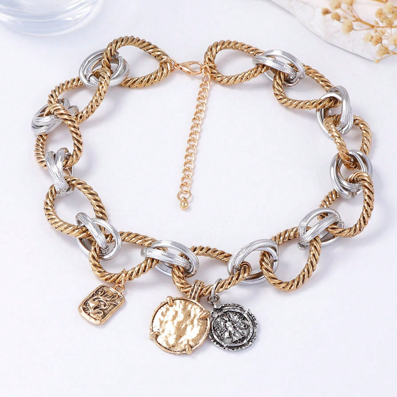O Ring Interlock Alloy Badge Necklace