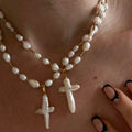 Vintage Baroque Cross Pearl Necklace