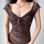 Ruched Floral V Neck Slim Blouse