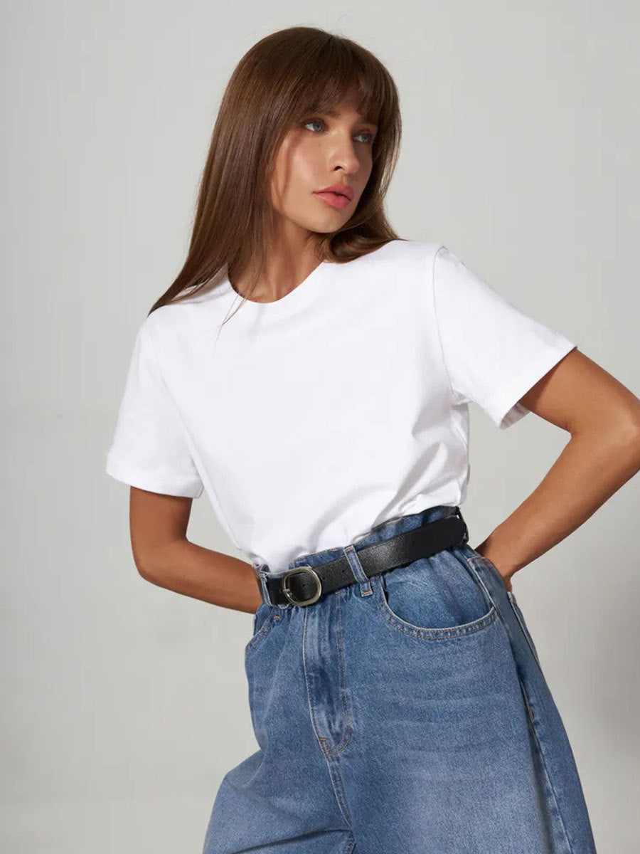 Minimalist Casual Solid Crew Neck T-Shirt