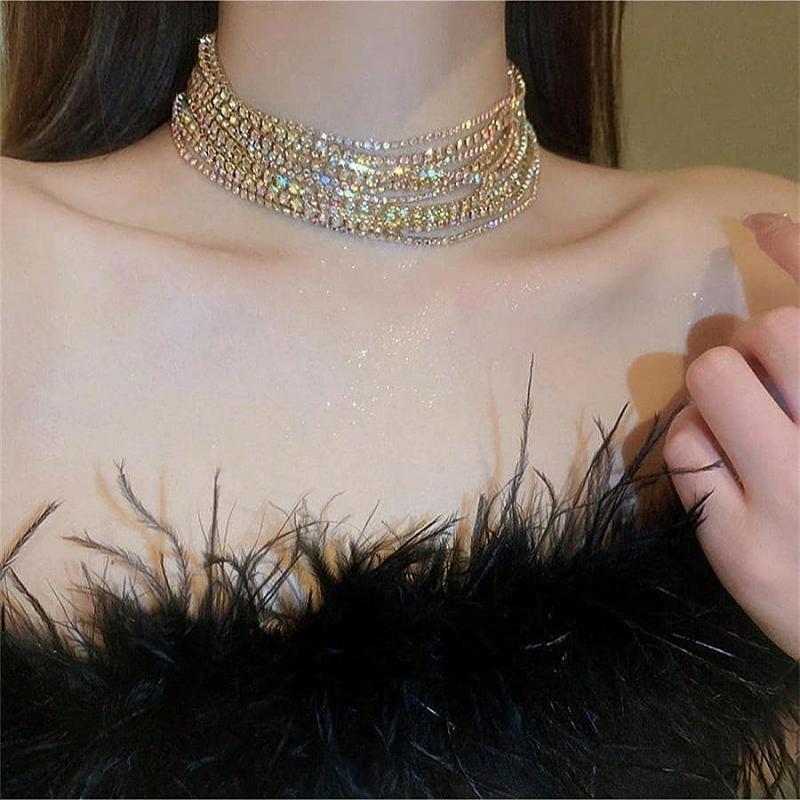 Shiny Multi Row Rhinestone Eco Necklace