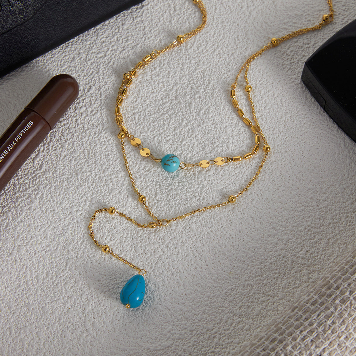 Titanium Blue Turquoise Double Layer Y-Shaped Necklace