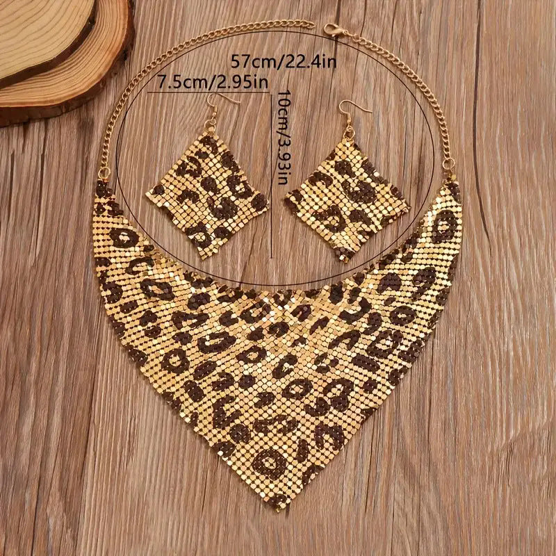 Leopard Print Sequin Triangle Scarf Necklace