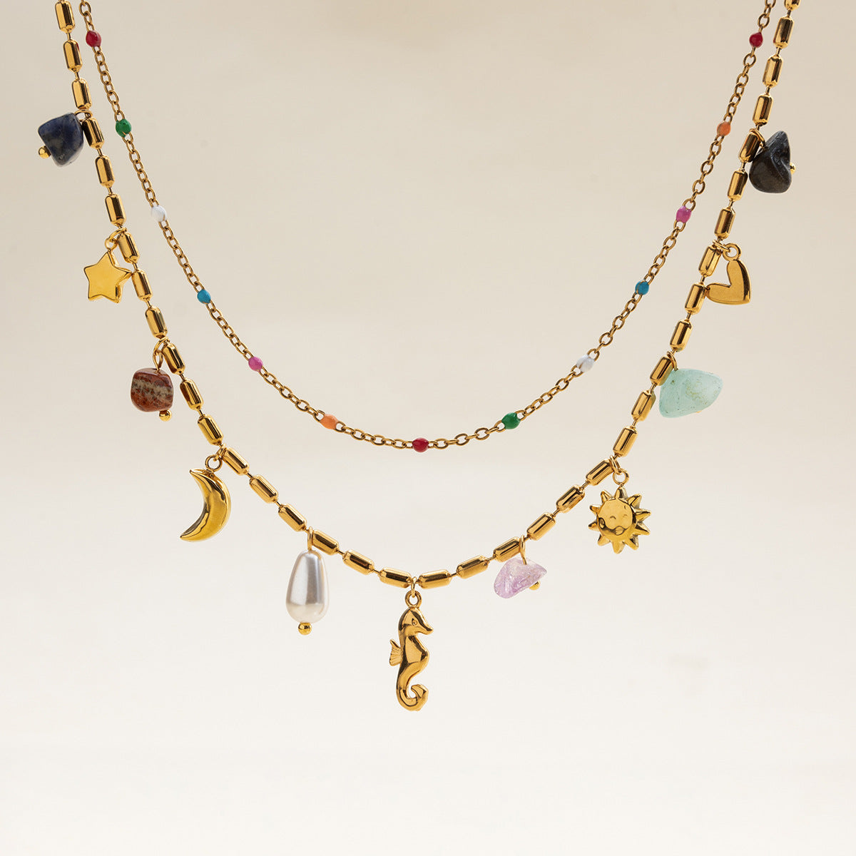 Ocean Style Titanium Steel Double Layer Necklace