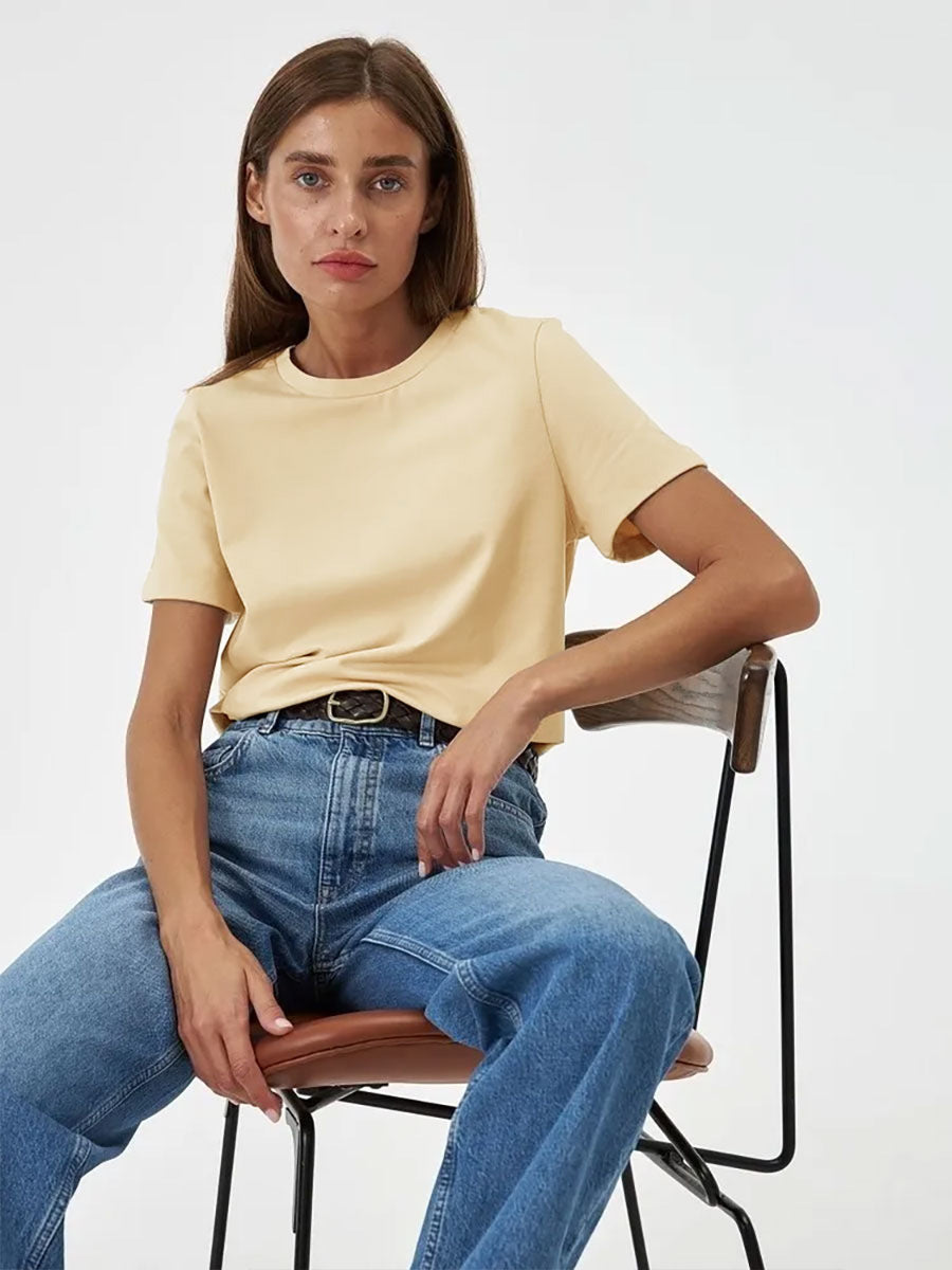 Minimalist Casual Solid Crew Neck T-Shirt